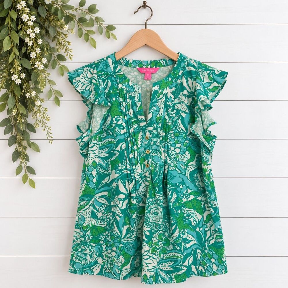 Lilly Pulitzer NWT botanical green ruffled top size small